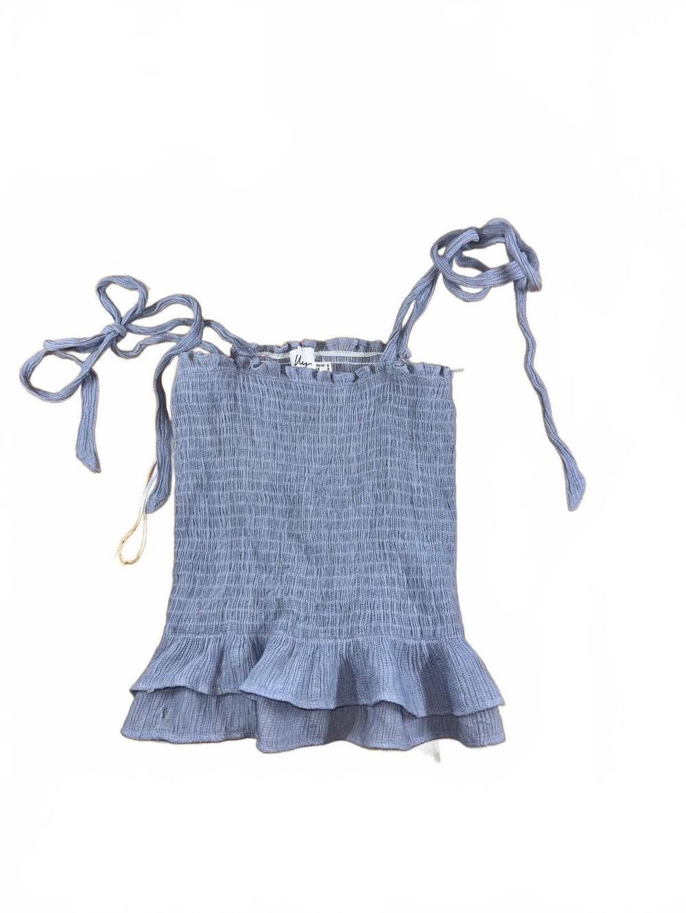 Polly Light Blue Smocked Ruffle Hem Tank Top 2